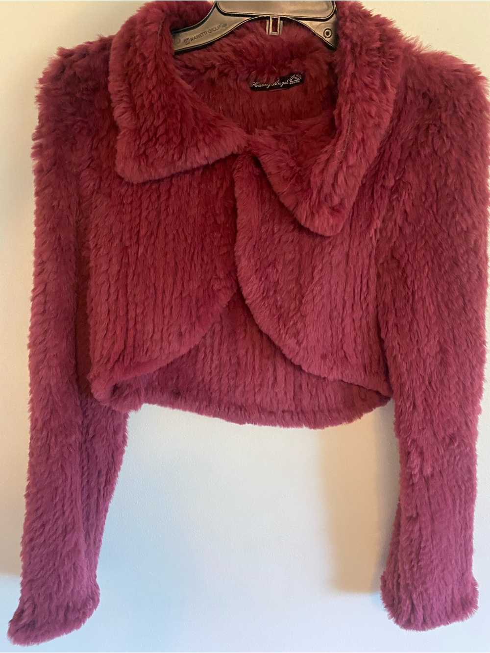 Harry Angel Plush Genuine Rabbit Fur Cropped Jacket in Deep Magenta